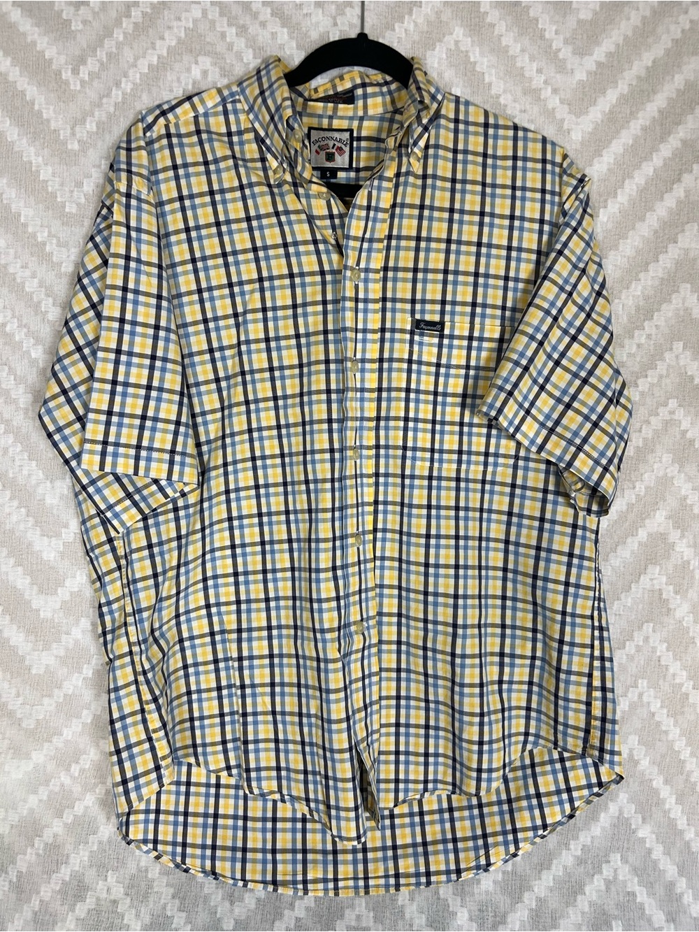 Faconnable Yellow and Blue Plaid Short-Sleeve Button-Down Shirt